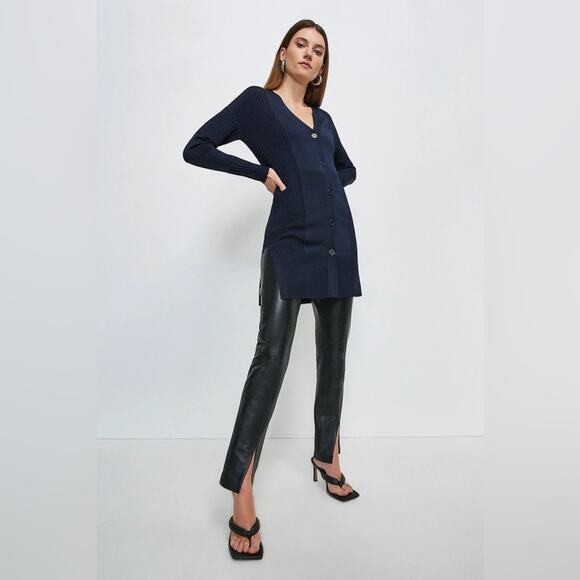 Jason Wu Black Vegan Leather Split Hem Trouser Pants Small - Picture 7 of 16